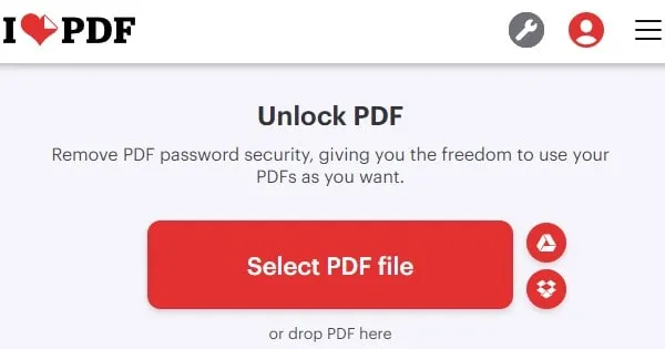 Select PDF File in Ilovepdf