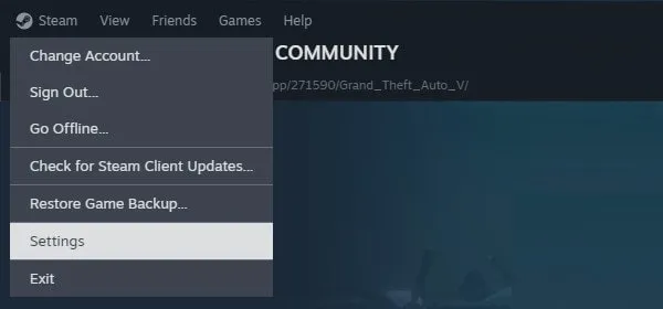 Open Settings in Steam