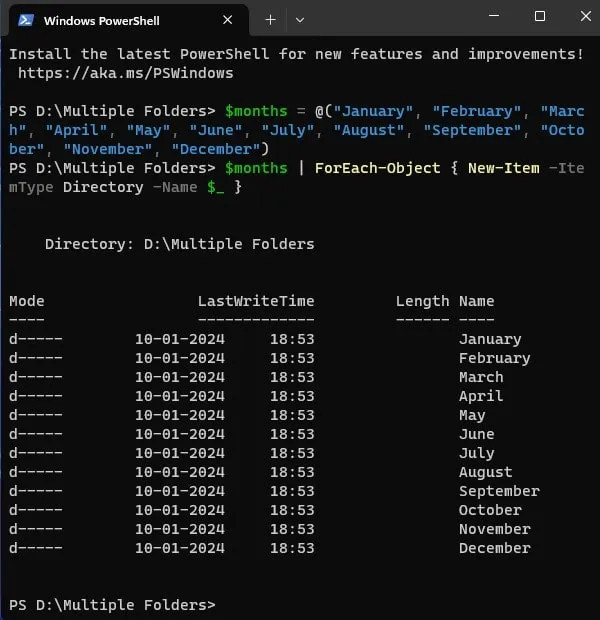 Create 12 Months Folders using Windows Terminal