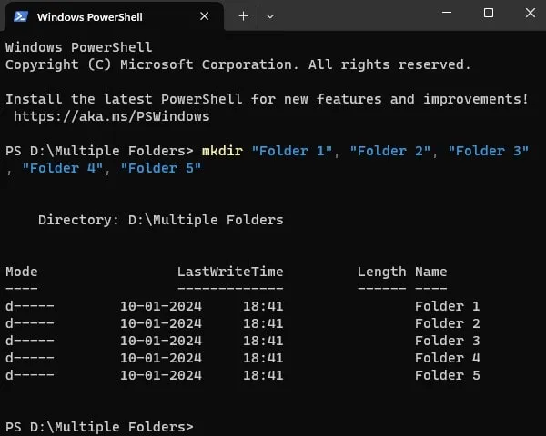 Create Multiple Folders at once in Windows PowerShell