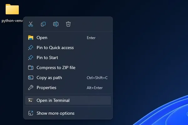 Open Python Folder in Terminal
