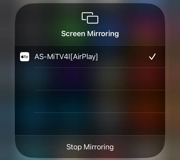 Select AirScreen App for Screen Mirroring