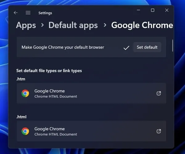 Make Google Chrome Default Browser