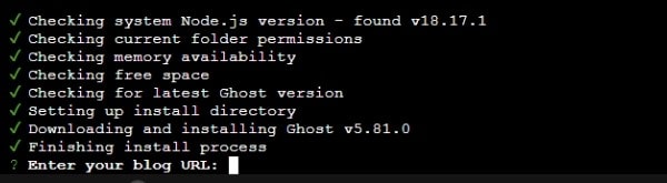 Enter Blog URL to Setup Ghost