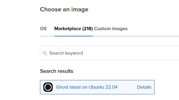 Select Ghost latest on Ubuntu 22.04