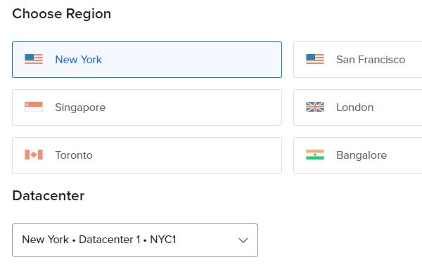 Select Region and Datacenter