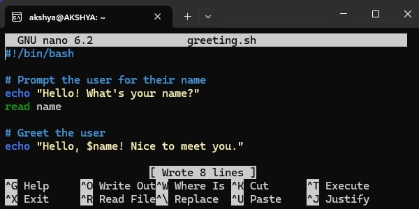 Write Script in Shell Script File
