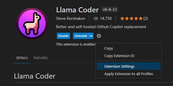 Install Llama Coder Extension in VS Code