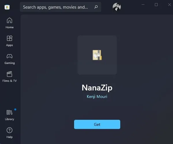 Install NanaZip from Microsoft Store