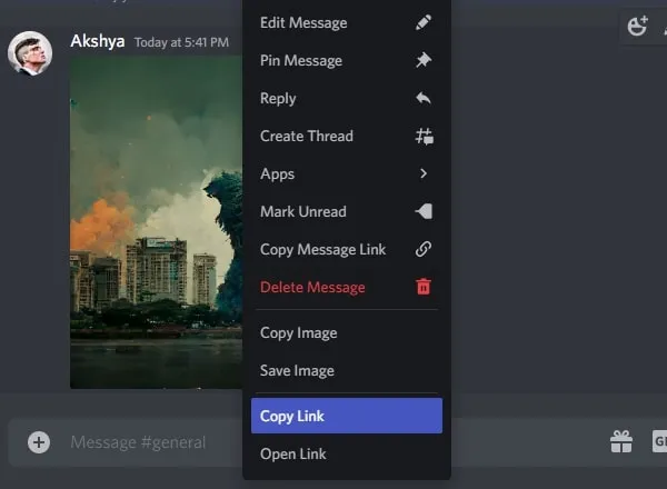 Copy Image Link to use MidJourney Image Command