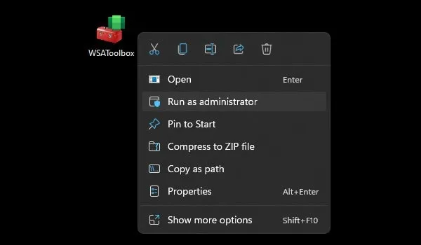 Run WSA Toolbox as administrator